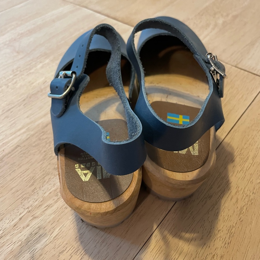 MIA Navy Blue Leather Clog Mules with Buckle - Picture 5 of 6